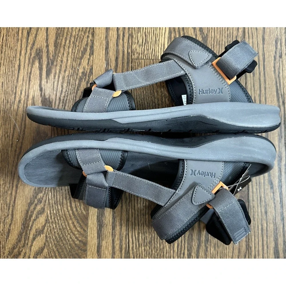 Hurley Burbank Men Gray Strap Sandals Shoes Logo Outdoor Active Size 12 NEW